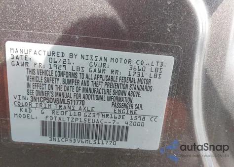 2021 Nissan Kicks Sr Xtronic Cvt z USA, uszkodzony, nr VIN 3N1CP5DV6ML511770